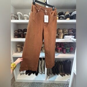 Brown Lace Hem Eyelet Women’s Jeans